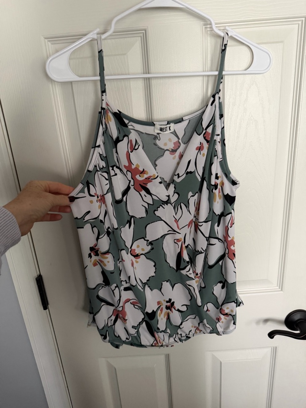 West K Floral Green V-Neck Spaghetti Strap Camisole